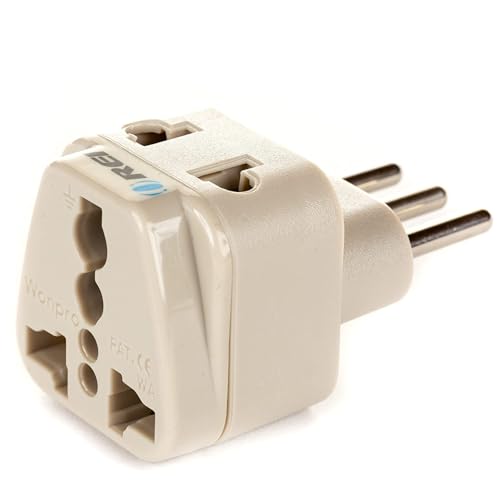 Image of Orei Italy, Libya, Chile & More (Type L) Travel Adapter Plug - 2 in 1 - CE Certified - RoHS Compliant - 4 Pack - Beige Color (P21-12A-4PK)