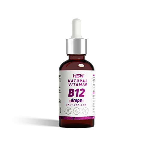 HSN Vitamina B12 Vegana Líquida de HSN | 30 ML (900 Gotas) por Envase | 1 Gota = 200 MCG Pura B12 Metilcobalamina | Aceite de Cártamo: Evitar Solidificación | Sin Aditivos ni Gluten