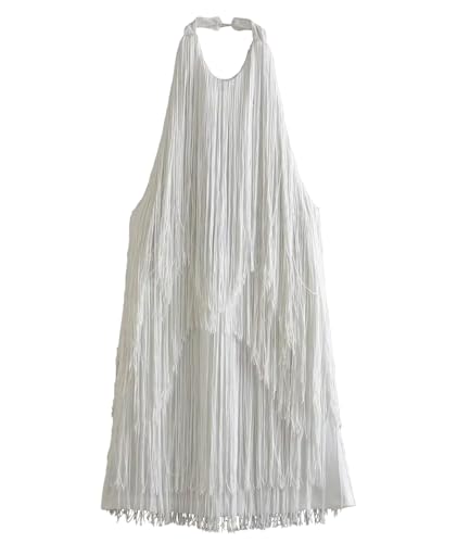 ECDAHICC Women's Tassel Party Dress Bodycon Backless Sleeveless Formal Prom Dress 20s Gatsby Fringe Dresses(WH,M)