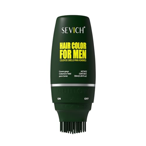 Sevich Tinte para el cabello para hombres, cubriendo el cabello gris, fórmula vegetal natural con pincel aplicador, sin amoníaco ni peróxido, reteñir las raíces del cabello rápida y fácilmente en 30