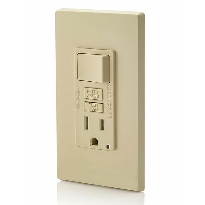 Image of Leviton GFCI Combination Outlet with Switch, 15 Amp, Self Test, Tamper-Resistant with LED Indicator Light, Saves Space, GFSW1-I, Ivory