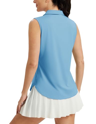Image of MAGCOMSEN Womens Golf Shirts Sleeveless 1 /4 Zip Collared Polo Shirt UPF 50+ Quick Dry Workout Tank Tops Tennis
