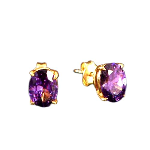 Boucles d'oreilles améthyste naturelle et argent 925 doré haut de gamme