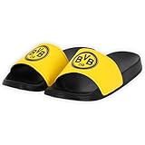 Borussia Dortmund BVB Badeschlappen Slides Badelatschen (gelb/schwarz, EU Schuhgrößensystem, Erwachsene, Numerisch (von/bis), M, 45, 46)