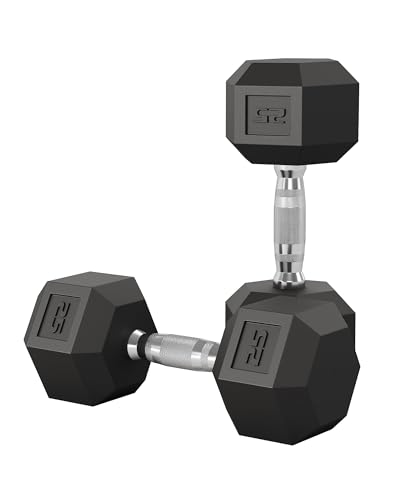 Garvee 5-50 LB Hex Dumbbell Set of 2 Hand Weights Dumbbells Pair with Cast Iron Core Rubber Encased Coating and Textured Carbon Steel Handle for Home Gym Strength Training