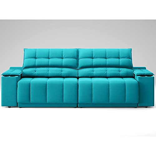 Sofá com Usb Retrátil e Reclinável Samurai Turquesa 2,00m