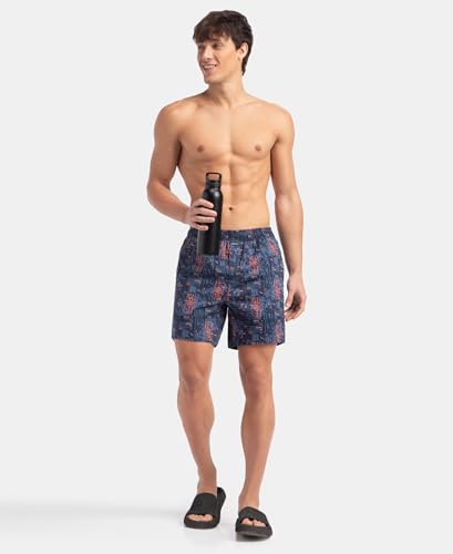Image of Jockey NY07 Men's Super Combed Cotton Satin Weave Printed Boxer Shorts with Side Pocket