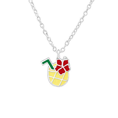 Collar de piña colorido de plata de ley para niños.