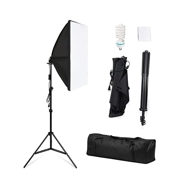 Softboxen Set Fotostudio 50x70cm, 5500K 135W Energiesparlampen Softboxlampen, Faltbare Lampenstativ Tragetasche…