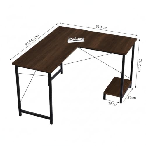 Image of RIZIK Store L-Shaped Computer Desk | 50-Inch Corner Gaming & Study Table with Engineered Wood Top, Metal Frame & CPU Shelf | Writing Workstation for Bedroom, Office & Small Rooms (Brown)