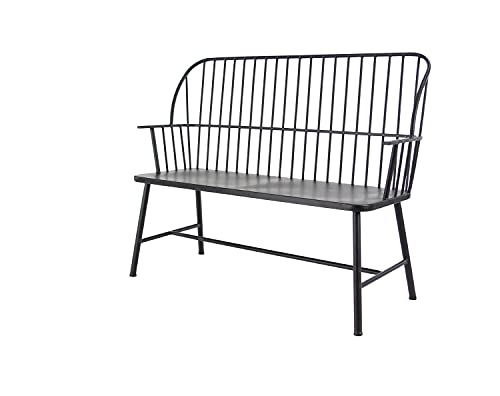 Deco 79 Metal Grill Style High Back Frame Outdoor Bench With Trestle Legs And Armrests, 48" X 19" X 38", Black #TOP6