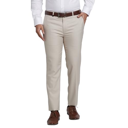 Image of Park Avenue Men's Mid Rise Checks Pattern Super Slim Fit Polyester Blend Flat Front Formal Trouser