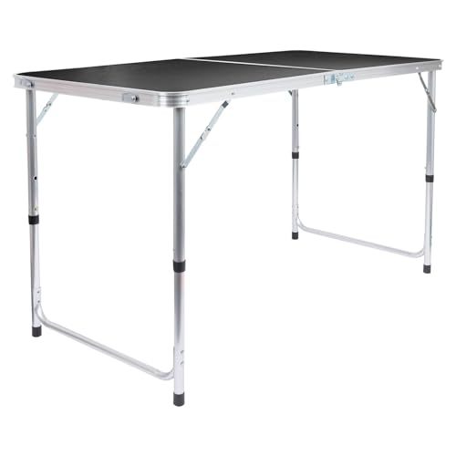 Harbour Housewares 120cm (4ft) Height Adjustable Aluminium Folding Picnic Table - Black - 1x 4-Seater Foldable Portable Outdoor Garden Patio Camping BBQ Dining Trestle Furniture