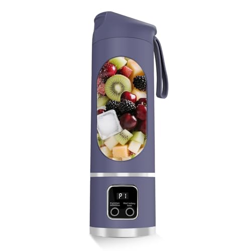 Portable Personal Electric Blender，500ML Portable Shakes and Smoothies Blender，12 Blades USB Rechargeable Small Blenders、Mixing、Compact、Convenient and Versatile(Purple)