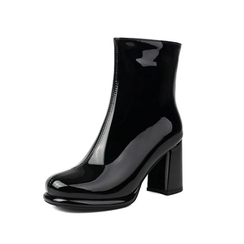 Bottes extensibles vernies à talon épais de 8cm l'élégance haut de gamme au féminin