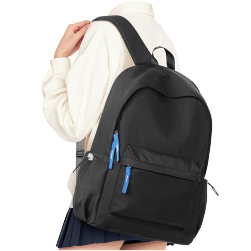 School Backpack for Teen Girls Black Simple School Book Bag
