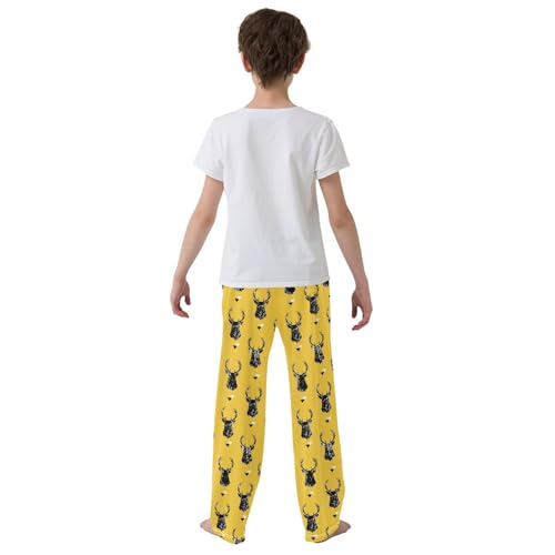 ZZXXB Deer and Geometry Boys Long Pants Soft Trousers Elastic Waist Kids Lounge Bottoms with Pockets S-XL3
