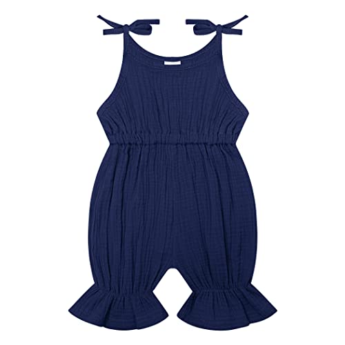 Symunnia Newborn Infant Baby Girl Summer Clothes Sleeveless Jumpsuit Adjustable Strap Romper Solid One Piece Bodysuit(18-24 months,NavyBlue)
