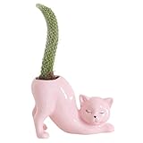 Mhihtts Cat Planter Pot, Cute Ceramics Cat Flower Pot, Cat Planters for Indoor Plants, Ceramic Cat Succulent Planter, Cat Gifts for Cat Lovers, Lovely Office Desk Room Home Decor (Pink)