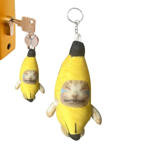 Llavero de gato de plátano | Llavero de gato llorando divertido llavero de felpa | Divertido y lindo haciendo sonidos de llanto para mochilas, bolsos para niños y adultos