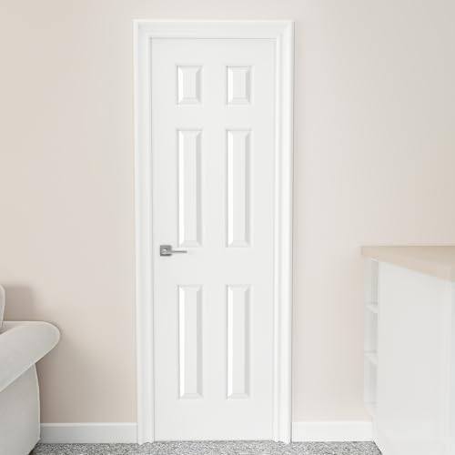 Image of JUBEST 24 inchx80 inch Raised 6-Panel Textured White Primed Hollow Core Interior Molded Door Slab, NOT Pre-drilled and NOT Included Hardware, Paintable Interior Door for Pantry, Laundry, Office