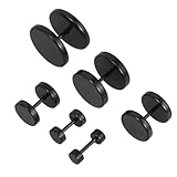 VILLCASE 6par Pendientes Falsos de Calibre para Hombre y Mujer Acero Inoxidable Hipoalergénico Negro Diseño Punk Barra de Pesas Aros Redondos Resistentes para Piel Sensible