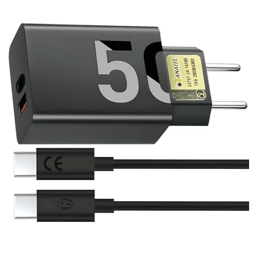 Kit Carregador Super Turbo 50W + Cabo USB Tipo C, Compatível com Celulares Samsung, Motorola, iPhone 15-16 Pro, Tablets, Notebooks