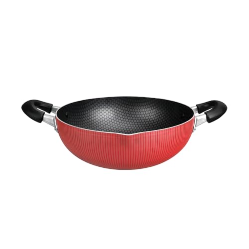 Royalford 30 cm Scarlet Honeycomb Kadai- RF12894/ Wokpan with Nonstick Interior Perfect for Sauting Frying Stir Frying etc./ Equipped with Strong and Sturdy Bakelite Handles
