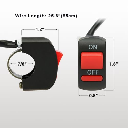 1 Piece Motorcycle Handlebar Switch Push Button On Off Switches Tuning Part for U5 U7 U2 LED Motorcycle Light Switch Bicycle Scooter Electrombile Bike-Fits 7/8" Handlebars (22mm) Red
