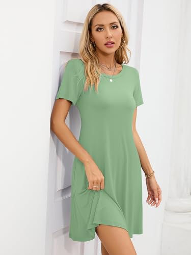 Image of KORSIS Summer Women's Dress Casual T-Shirt Short Sleeve Dresses Swing Flowy Beach Vacation Work Sundress with Pockets