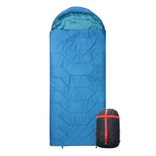 VESPERBUDDY Jumbo Sleeping Bag for Adult&Kids,Cold&Warm Weather with Compression Sack and Water Resistant for Family Camping,Travel and Car Camping (Blue with Left Hand)
