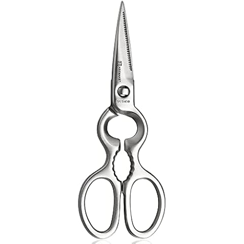 KEEMAKE Kitchen Scissors, Full Stainless Steel Heavy Duty Kitchen Shears for Poultry, Food, Meat, Dishwasher Safe Multipurpose Utility Kitchen Scissors with Bottle Opener, Nut Cracker, 8 inch/20cm Cover