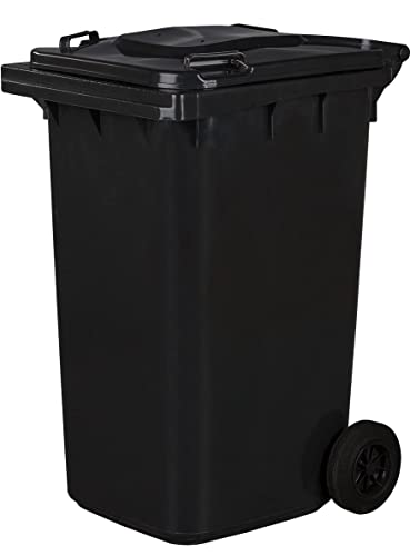 Poubelle à roulettes avec roues en caoutchouc pleines pour les déchets et le recyclage Tri Selectif garage Haut XXL (240 Litres, Noir)