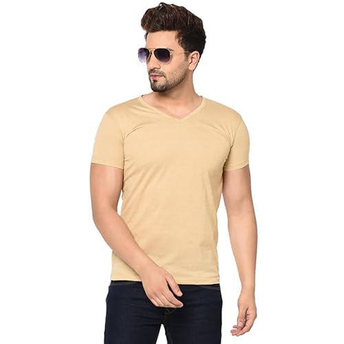 Image of JANGOBOY Men's V Neck Half Sleeve Cotton Blend T-Shirt (Pack of 1)
