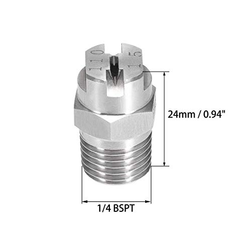 N/A Flat Jet Spray Nozzle 304 Stainless Steel 1/4BSPT Male Thread 110 Degree 2.4mm 2pcs