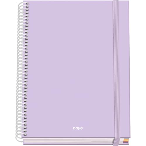 Dohe - Cuaderno A5 Cuadriculado - 100 Hojas Grosor 90 gr/m², Tamaño 16,2x21 cm, Tapa Dura, Cierre Anillas y Goma Elástica, Cuadrícula 5 mm, Material Escolar - SERENITY Morado