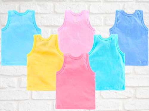 Kotton Candy Unisex New Born Baby Infant Kids Printed Cotton Sleeveless Sando Baniyan Vest Pack of 6 (0-3 Months) Multicolour