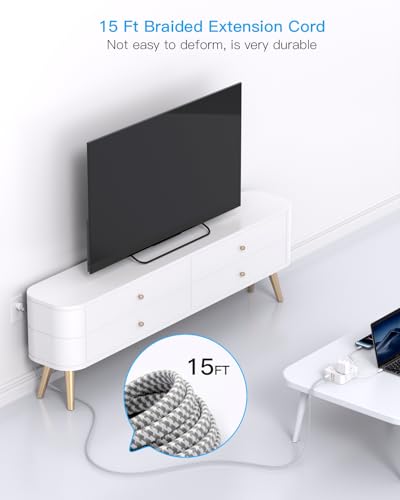 Surge Protector Power Strip 15 Ft Long Cord, Extension Cord 15 Feet with 8 Outlets 4 USB Ports(2 USB C), Flat Plug, Desk Charging Station for Home Office College Dorm Room Essentials