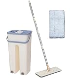 Mopa Plana – Juego de fregona y Cubo sin | Limpieza de Suelos húmedos y Secos | Fregona con Barra de Polipropileno de Acero Inoxidable con escurridor | de fregona para Madera Dura