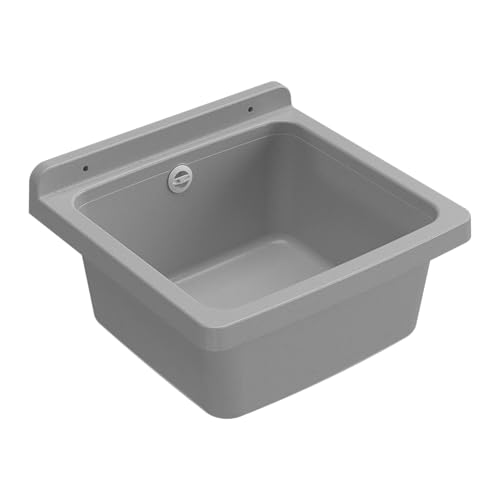 Adventa Bañera de Resina de Polipropileno, fijación a la Pared, compacta, con sifón y desagüe, Resistente a los ácidos de Uso común, lavadero, Garaje, Exterior, Gris Cemento, L40x P40x H19 cm