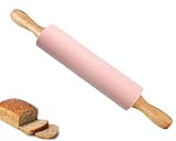 Silicone Rolling Pin for Baking,15inch Pastry Dough Roller with Wooden Handle Non Stick Surface Rolling Pin for Dough Fondant Cookie Pastry Tapered Dumpling Baking Supplies (pink)