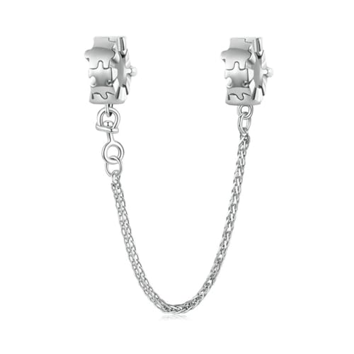 Cadena de seguridad de plata de ley 925 con dijes de amor y flores