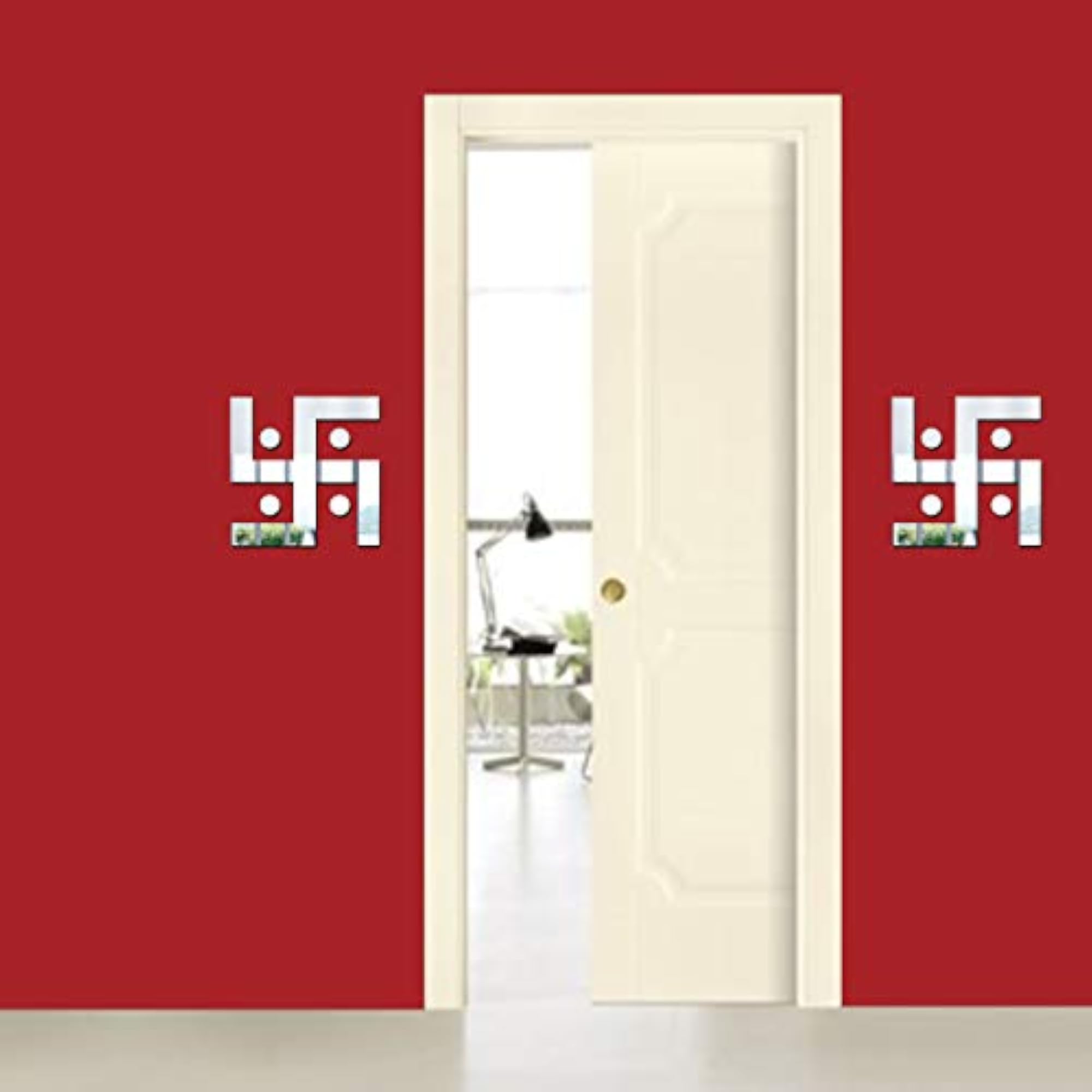 Acrylic Decorative Swastik 3D Mirror Wall Sticker, Silver