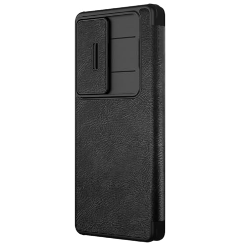 Image of Nillkin Case for Samsung Galaxy S25 Ultra (6.8 inch Inch) Qin Pro Camshield Camera Slider Genuine Classic Leather Flip Folio + Card Slot Black Color