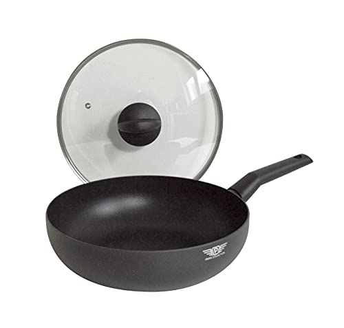 Prima Collection Black Wok Saltapasta Anti-adhésif Couvercle Verre Trempé Induction Diamètre 28 cm