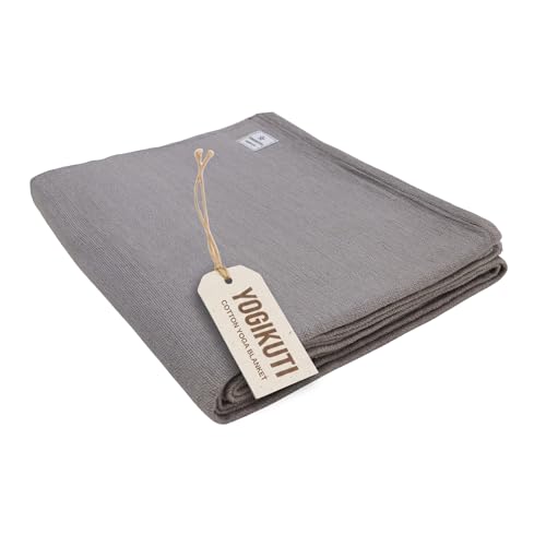 Image of Yogikuti Cotton Iyengar Yoga Blanket | Soft Breathable Yoga Support Blanket for Restorative & Iyengar Yoga, Meditation, Pranayama Practice | Yoga Accessories & Props (Grey)