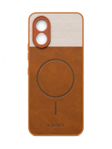 Image of Bintage 2in1 Hard Slim Back Case | Soft Border Camera Protect | Dual PU Leather Finish Back Cover Compatible for Oppo A18 4G /Oppo A38 - White & Brown