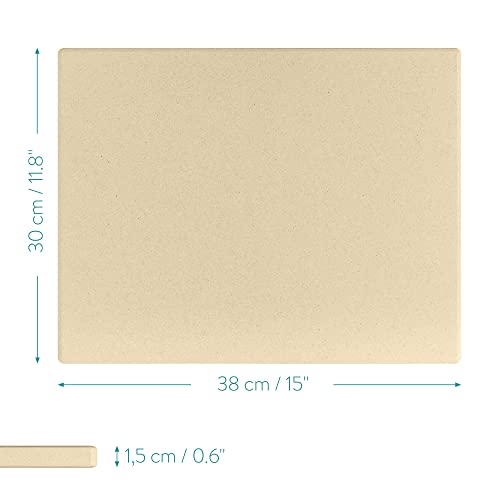 Foto von Navaris Cordierit Pizzastein XL für Backofen Grill - 38x30cm Pizza Stein Ofen Brot Backen Flammkuchen - Gasgrill Holz-Kohle Herd Teller inkl. Rezeptbuch