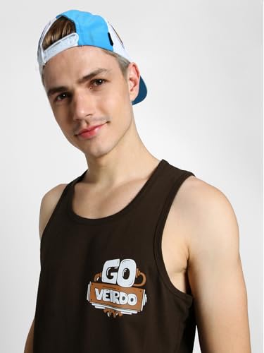 Image of Veirdo Pure Cotton Sleeveless Regular Fit Front Print Placement Scoop Neck Vest for Men & Boys