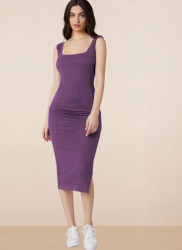 Image of rosery paris Square Neck Sleeveless Black Bodycon Dress for Women and Casual wear